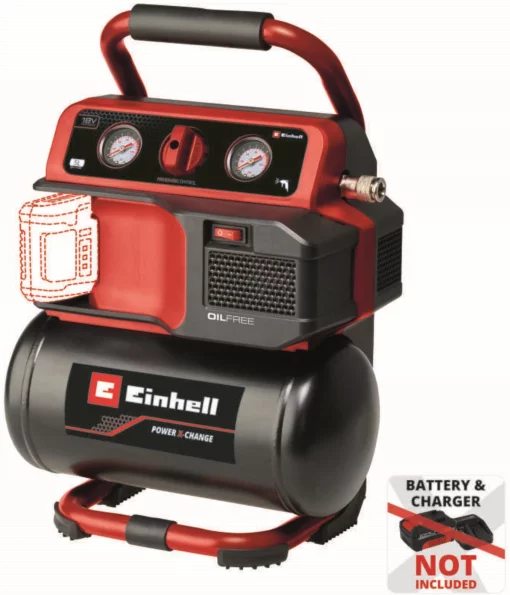 Компресор повітряний Einhell TE-AC 18/75 Li OF - Solo, акумуляторний 18В PXC, 8бар, 75л/хв, бак 5л, 7.76кг, без АКБ та ЗП