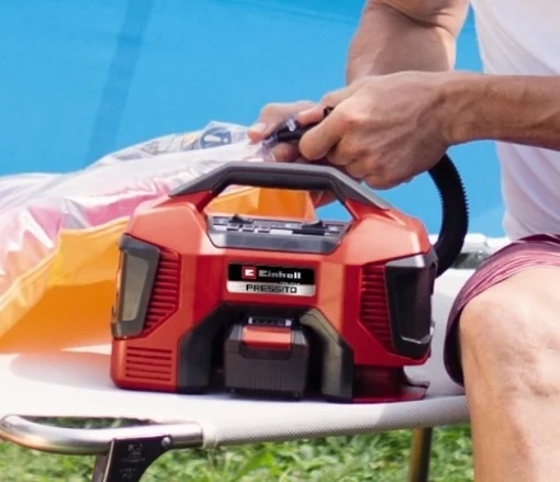 Компресор повітряний Einhell PRESSITO 18/21, акумуляторний 18В PXC, до 14л/хв, 10.5бар, вис. і низьк. тиск, 2.06кг без АКБ та ЗП