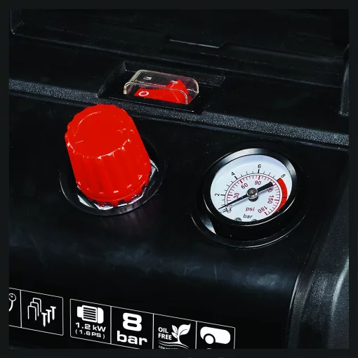 Компресор повітряний Einhell TC-AC 190/6/8 OF Set, безолійний, 1200Вт, 6л, 190л/хв, 7бар, 9.2кг