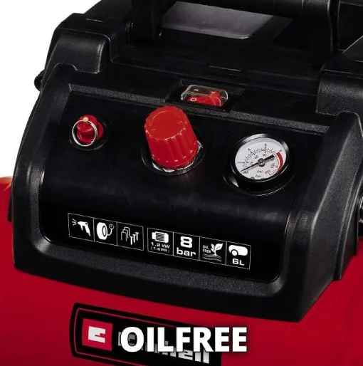 Компресор повітряний Einhell TC-AC 190/6/8 OF Set, безолійний, 1200Вт, 6л, 190л/хв, 7бар, 9.2кг