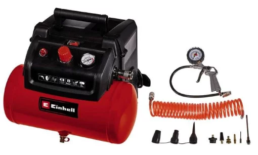 Компресор повітряний Einhell TC-AC 190/6/8 OF Set, безолійний, 1200Вт, 6л, 190л/хв, 7бар, 9.2кг