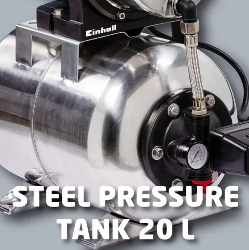 Насосна станція Einhell GC-WW 1250 NN, 1200Вт, 5000л/год, бак 20л, вис. 50м, глиб. 8м, нержавіюча сталь, 14.7кг