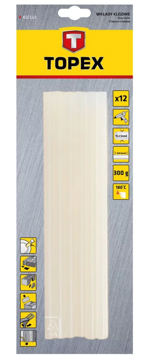 Стрижні клейові TOPEX, 11х250мм, білий, 12шт