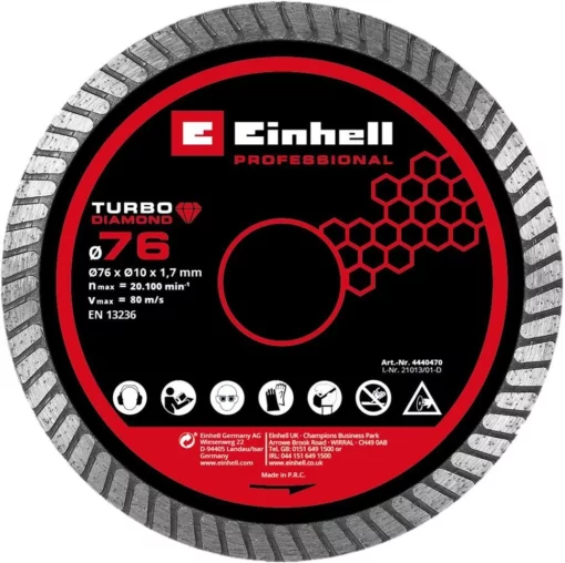 Диск алмазний відрізний Einhell TP-CO 18/76-C Li BL 76х10мм по плитці