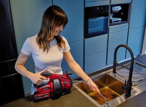 Пристрій для прочищення труб Einhell TE-DA 18/760LI - Solo акумуляторний PXC 18В 560об/хв трос 7.6м d7мм 16-55мм 3.62кг без АКБ та ЗП