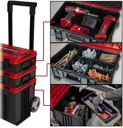 Модульна система для інструменту Einhell E-Case Tower, на коліщатках, 3 ящики модуля, 64.5х48х42.5см