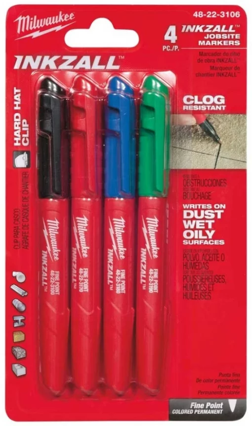 Маркер Milwaukee InkZAll синій/червоний/зелений/чорний, набір 4шт