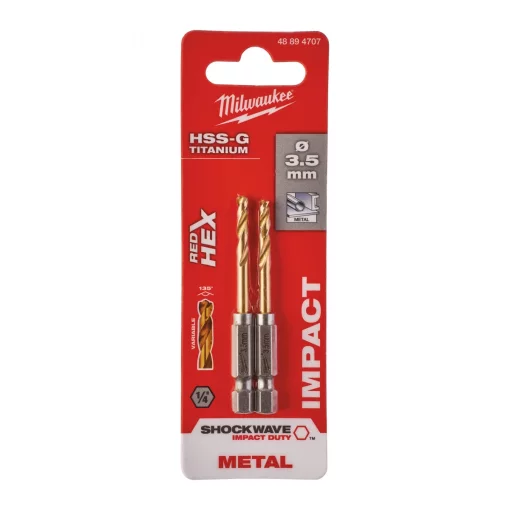 Свердло по металу Milwaukee RedHEX HSS-G TiN, 3.5х25х69мм, 2шт