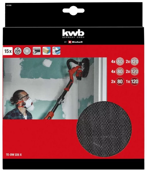 Набір шліф. паперу Einhell, 225мм круги, до Einhell TE-DW 225 X, KWB by Einhell, 15шт