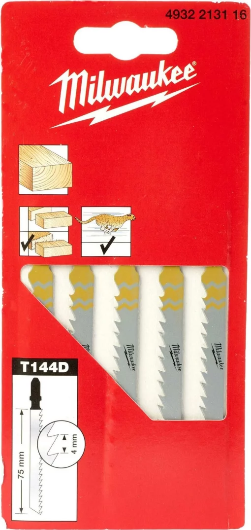 Полотно пиляльне для електролобзика Milwaukee T144D по дереву, крок зуба 4ммх75мм, 5шт
