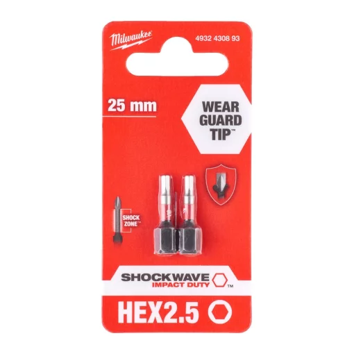 Біти Milwaukee Shockwave, Hex2.5х25мм, набір 2шт