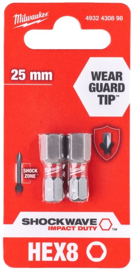 Біти Milwaukee Shockwave, Hex8х25мм, набір 2шт