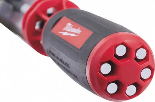 Викрутка Milwaukee з тріскачкою, 7 насадок, руків'я двокомпонентне, PH1, PH2, PZ1, PZ2, Torx15, Torx20, SL5.5, 152мм, сталь CrV