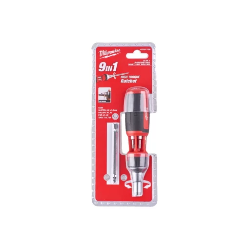 Викрутка Milwaukee з тріскачкою, 7 насадок, руків'я двокомпонентне, PH1, PH2, PZ1, PZ2, Torx15, Torx20, SL5.5, 152мм, сталь CrV