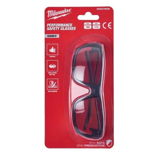 Окуляри захисні Milwaukee Performance, протиосколкові, лінзи-сірі, полікарбонат