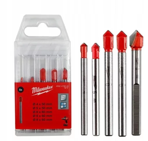 Набір свердел по склу та кахелю Milwaukee GENII, 4-8мм, кейс, 5шт