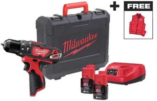 Шурупокрут-дриль акумуляторний Milwaukee M12 BPD-202C 12В 2х2А·год 30Нм 0·1500об/хв ЗП C12C жилет кейс 1.2кг