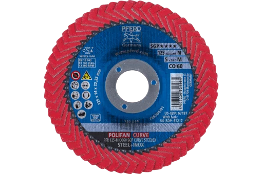 Круг пелюстковий тарілчастий 125*22 CO60 (нерж/метал) вигнутий профіль для важкодоступних місць POLIFAN