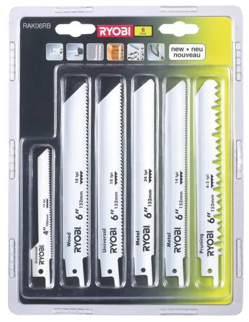 Полотно пиляльне для шабельної пили Ryobi RAK06RB по дереву металу набір 6шт