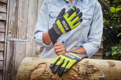 Рукавички робочі Ryobi RAC258M, козяча шкіра, захист від порізів, р.M, чорно-жовтий