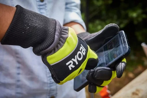 Рукавички робочі Ryobi RAC258M, козяча шкіра, захист від порізів, р.M, чорно-жовтий