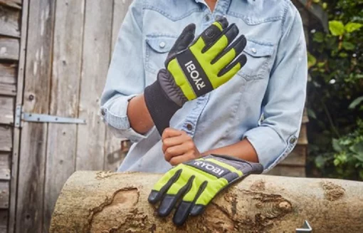 Рукавички робочі Ryobi RAC258L, козяча шкіра, захист від порізів, р.L, чорно-жовтий