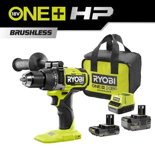 Шурупокрут-дриль ударний акумуляторний Ryobi ONE+ HP RPD18X-242S 18В 1х2А·год 1х4А·год ЗП 95Нм 500·2100об/хв 1.3кг сумка