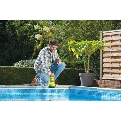 Насос для брудної та чистої води акумуляторний Ryobi ONE+ RY18SPA-0 18В 4200л/год висота перекачування 8м занурення 5м штуцер 1" таймер відключення захист сухого ходу 4кг без АКБ та ЗП