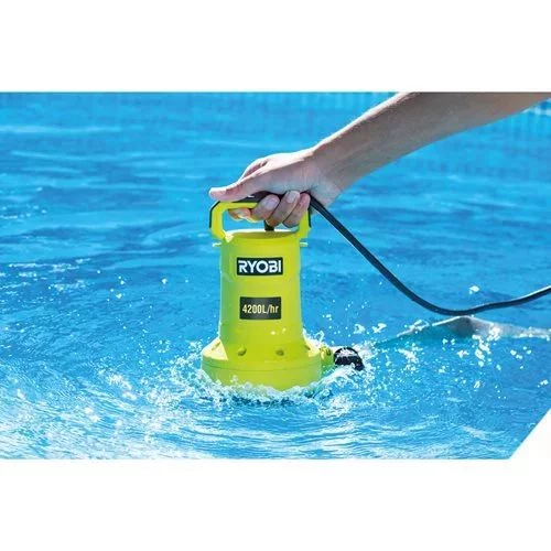 Насос для брудної та чистої води акумуляторний Ryobi ONE+ RY18SPA-0 18В 4200л/год висота перекачування 8м занурення 5м штуцер 1" таймер відключення захист сухого ходу 4кг без АКБ та ЗП