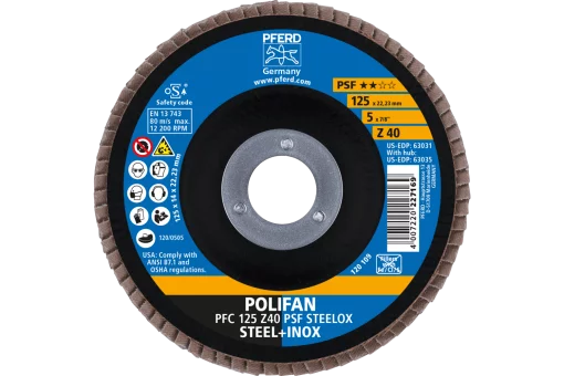 Круг пелюстковий тарілчастий 125*22 Z40 (нерж/метал) конічн.PFC POLIFAN