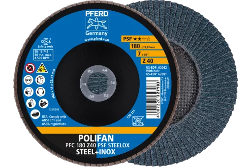 Круг пелюстковий тарілчастий 180*22 Z40 (нерж/метал) конічн.PFC POLIFAN