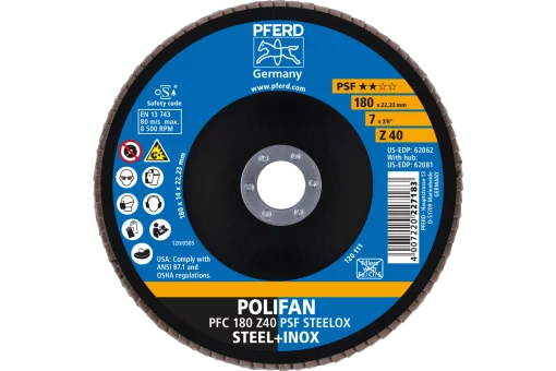 Круг пелюстковий тарілчастий 180*22 Z40 (нерж/метал) конічн.PFC POLIFAN