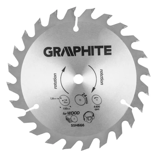 Диск пильний Graphite по дереву, 150х10мм, 1.6мм, 24 зубів