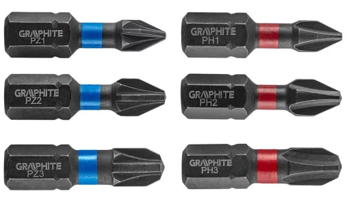 Біти GRAPHITE 1/4", ударні, PH,PZ, 25мм, сталь S2, набір 6шт
