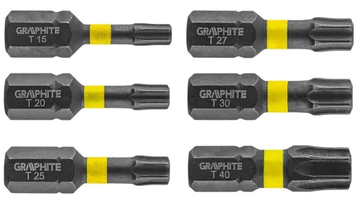 Біти GRAPHITE 1/4", ударні, TX, 25мм, сталь S2, набір 6шт