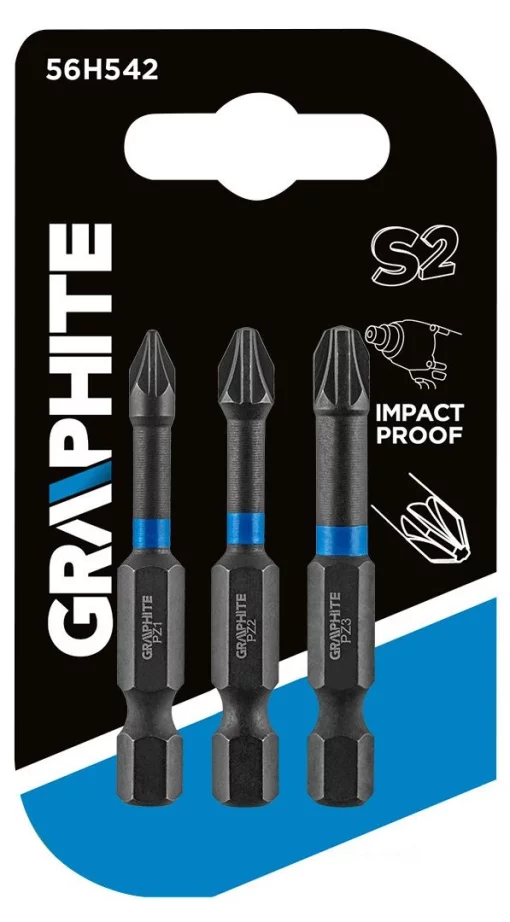 Біти GRAPHITE 1/4", ударні, PZ, 50мм, сталь S2 набір 3шт