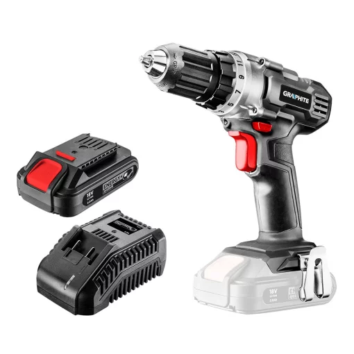 Шурупокрут-дриль акумуляторний GRAPHITE Energy+ 18В 1х2А·год 44Нм 0-350·0-1250об/хв ЗП 1.2кг