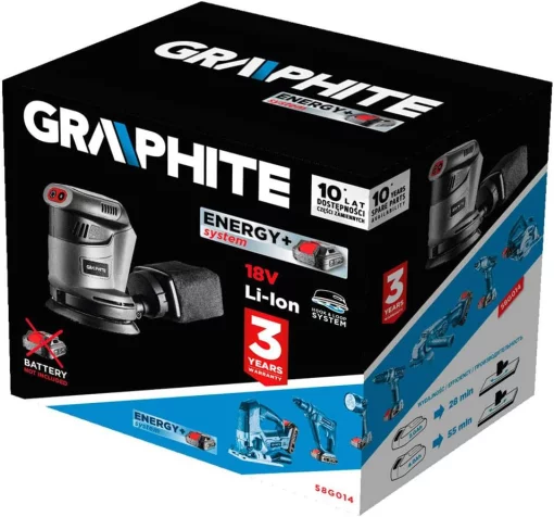 Шліфмашина ексцентрикова акумуляторна GRAPHITE Energy + 125мм 18В 9000об/хв 1.1кг без АКБ та ЗП