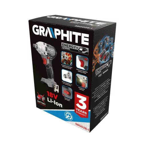 Гайковерт ударний GRAPHITE Energy+ 18В 330Нм 2600об/хв 1/2" 0.9кг без АКБ та ЗП
