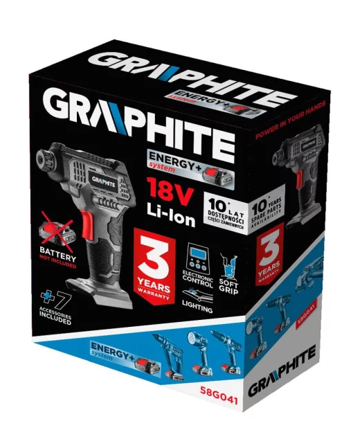 Компресор автомобільний акумуляторний GRAPHITE Energy+ 18В 7бар 0.73кг без АКБ та ЗП