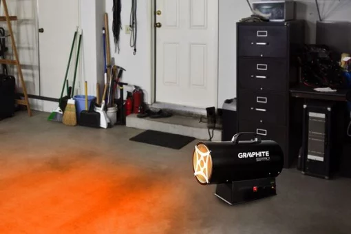 Теплова гармата газова GRAPHITE, акумуляторна 18В, 30кВт, 200м2, 500м3/год, IP24, чорний