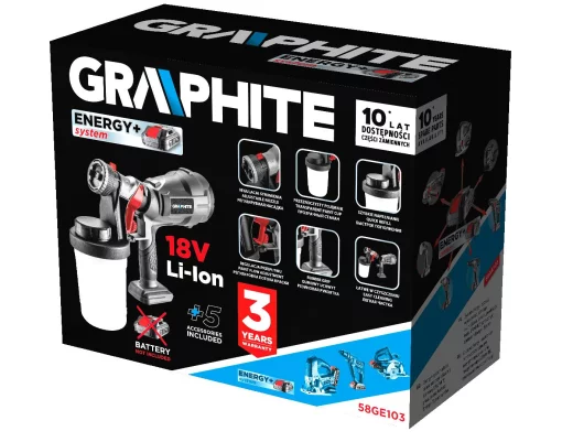Фарборозпилювач акумуляторний GRAPHITE Energy+ 18В 700мл/хв бачок 900мл 1.45кг без АКБ та ЗП