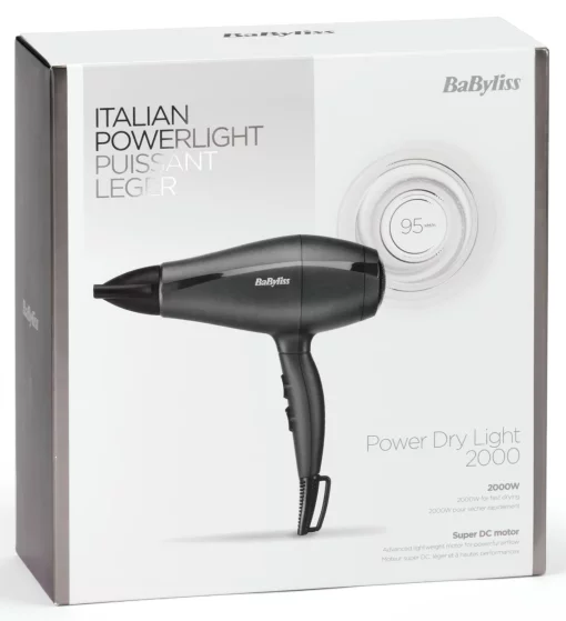 Фен Babyliss Super Light Pro, 2000Вт, 3 режими, HTDC мотор, тонкий концентратор 6 мм, чорний