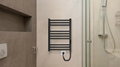 Рушникосушка Hygge Family електрична Derby, 570х430х80мм, таймер-регулятор, сталь, чорний матовий