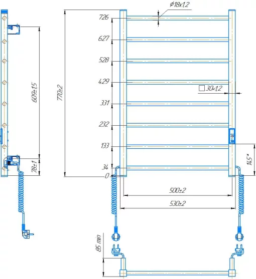 Рушникосушка Hygge Family електрична Leeds, 770х530х85мм, таймер-регулятор, сталь, білий матовий