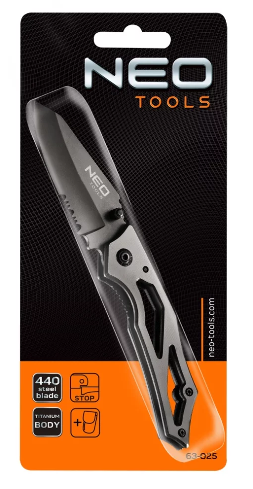 Ніж складаний Neo Tools, 167мм, лезо 70мм, фіксатор, титановий корпус, чохол