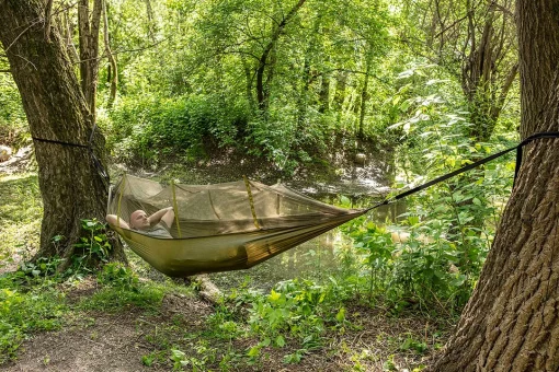 Гамак Neo Tools, з москітною сіткою, матеріал нейлон 210T, 330x140см, до 200кг, шнури, сумка для перенесення, зелений