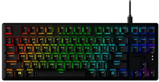 Клавіатура механічна HyperX Alloy Origins Core PBT 87key, AqUK, USB-A, EN/UA, RGB, чорний