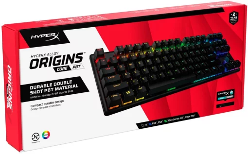 Клавіатура механічна HyperX Alloy Origins Core PBT 87key, AqUK, USB-A, EN/UA, RGB, чорний
