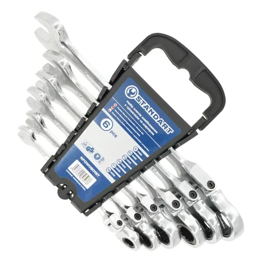 Набір ключів комбінованих із тріскачкою та шарніром 8,10,13,14,17,19 мм 6ед. на холдері СТАНДАРТ NFGW0601ST